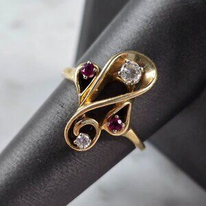Womens Vintage Estate 14k Gold Amethyst & Diamond Modernist Ring 4.6g #E949